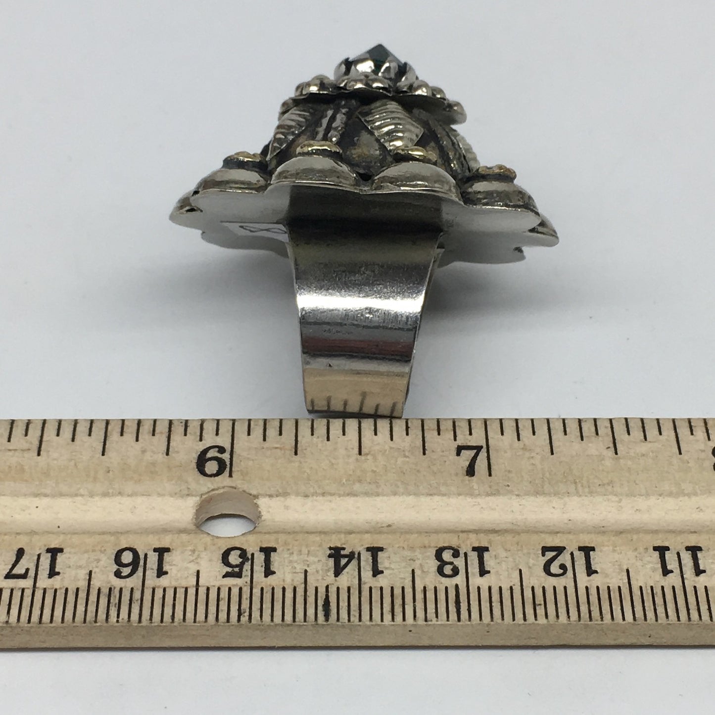 1.6"Antique Tribal Turk/Kuchi Ring Round Green Boho Glass/Plastic,8,8.5,TR195