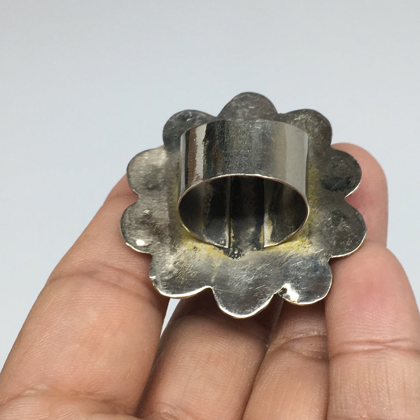 1.6"Antique Tribal Turk/Kuchi Ring Round Green Boho Glass/Plastic,8-9.5,TR196