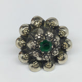 1.6"Antique Tribal Turk/Kuchi Ring Round Green Boho Glass/Plastic,8-9.5,TR196
