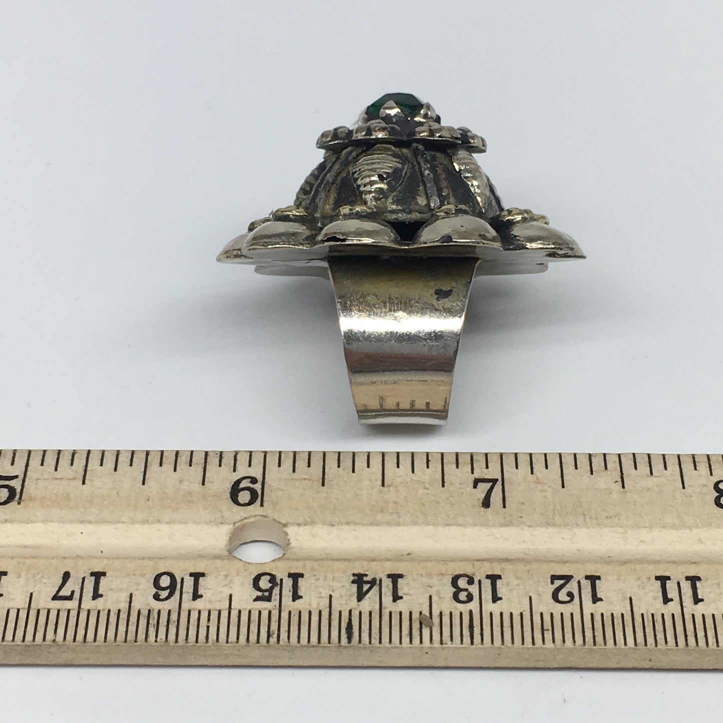 1.6"Antique Tribal Turk/Kuchi Ring Round Green Boho Glass/Plastic,8-9.5,TR196