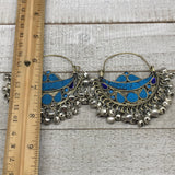 2.8"x2.5", Turkmen Earrings Tribal Statement Boho Bib Hoop Fashion Bells, KE215