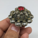 1.6"Antique Tribal Turk/Kuchi Ring Round Red Glass/Plastic,8,8.5,9.5,10, TR197