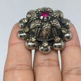 1.6"Antique Tribal Turk/Kuchi Ring Round Purple Glass/Plastic Boho,7.5,8,9,TR199