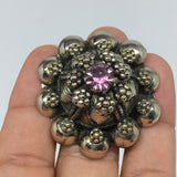 1.6"Antique Tribal Turk/Kuchi Ring Round Purple Glass/Plastic Boho,8,9.5,TR200