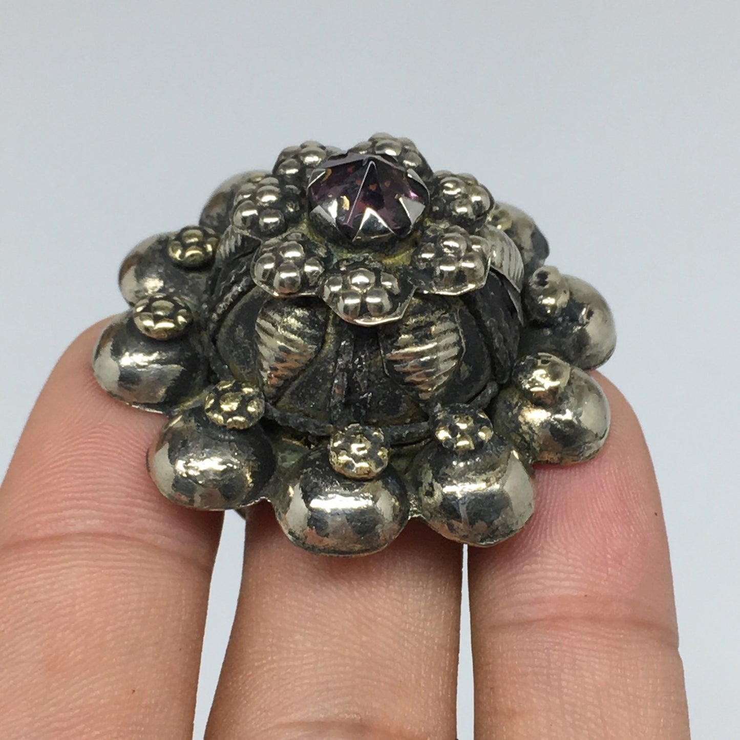 1.6"Antique Tribal Turk/Kuchi Ring Round Purple Glass/Plastic Boho,8,8.5,TR203