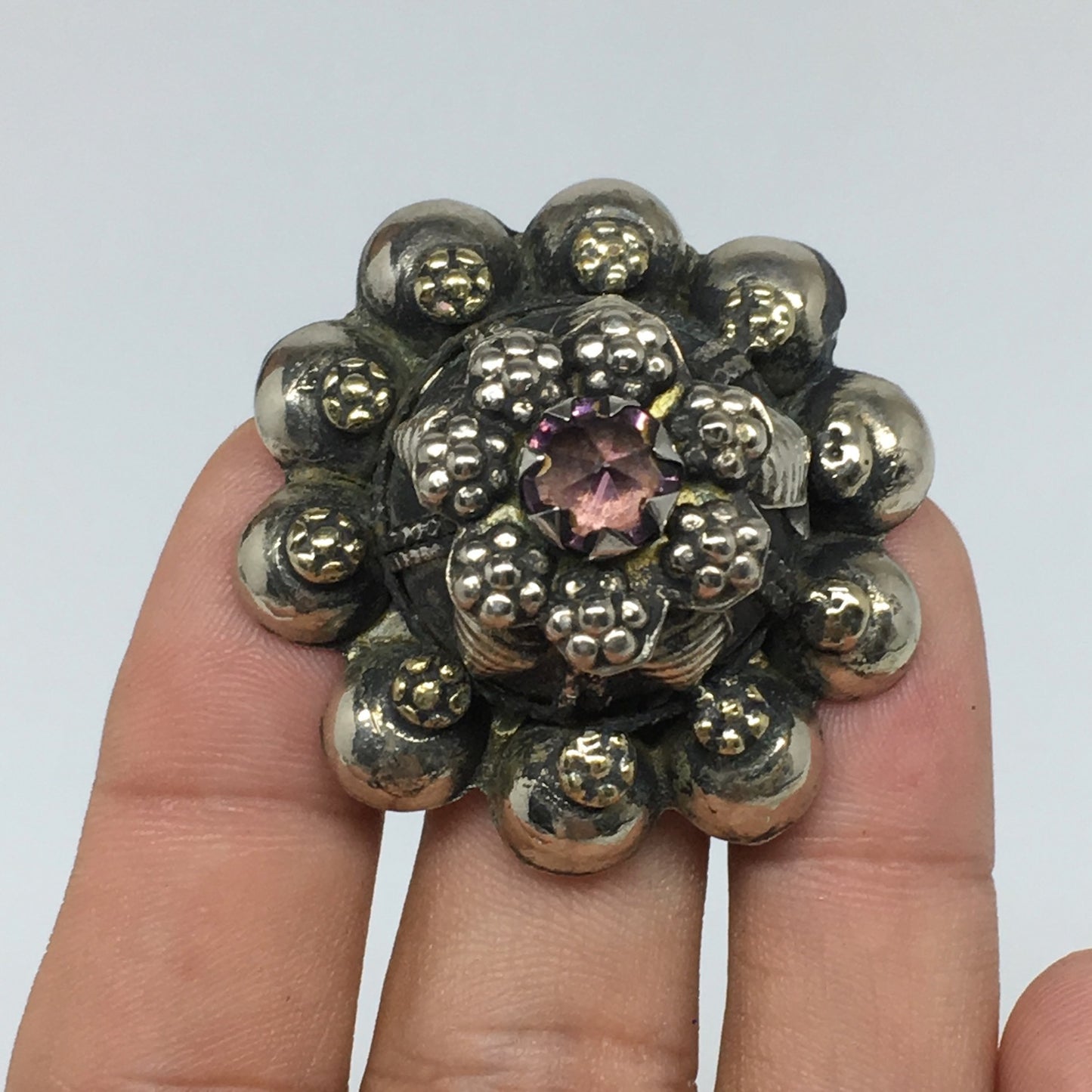 1.6"Antique Tribal Turk/Kuchi Ring Round Purple Glass/Plastic Boho,8,8.5,TR203