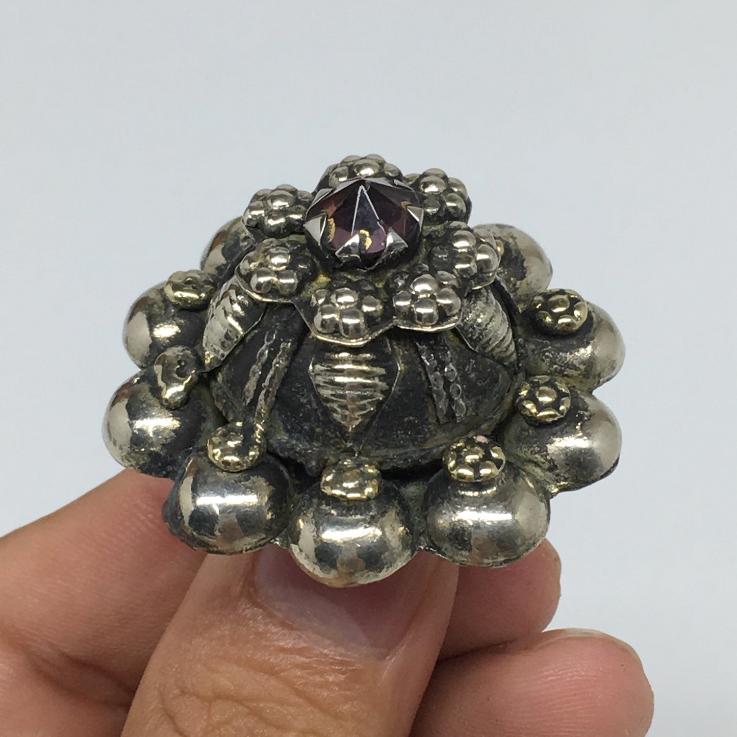 1.6"Antique Tribal Turk/Kuchi Ring Round Purple Glass/Plastic Boho,8,8.5,TR203