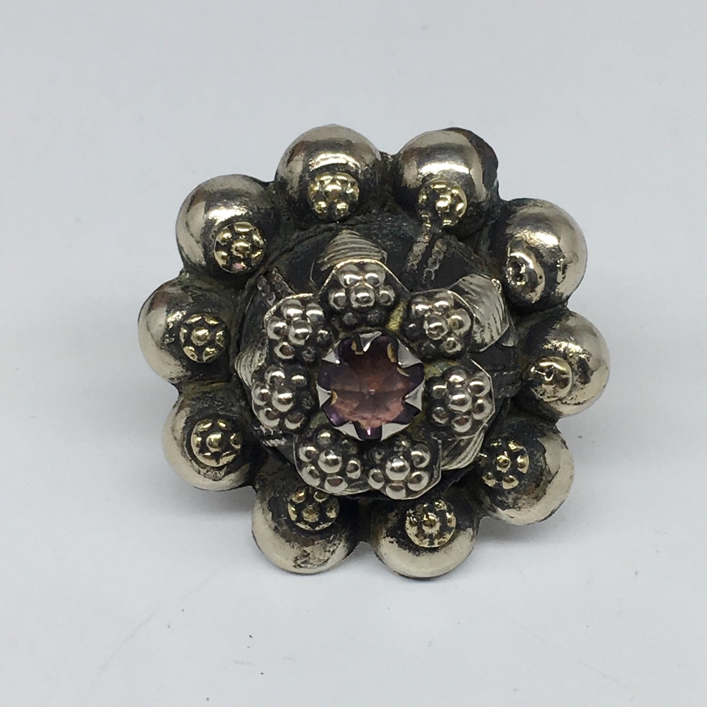 1.6"Antique Tribal Turk/Kuchi Ring Round Purple Glass/Plastic Boho,8,8.5,TR203