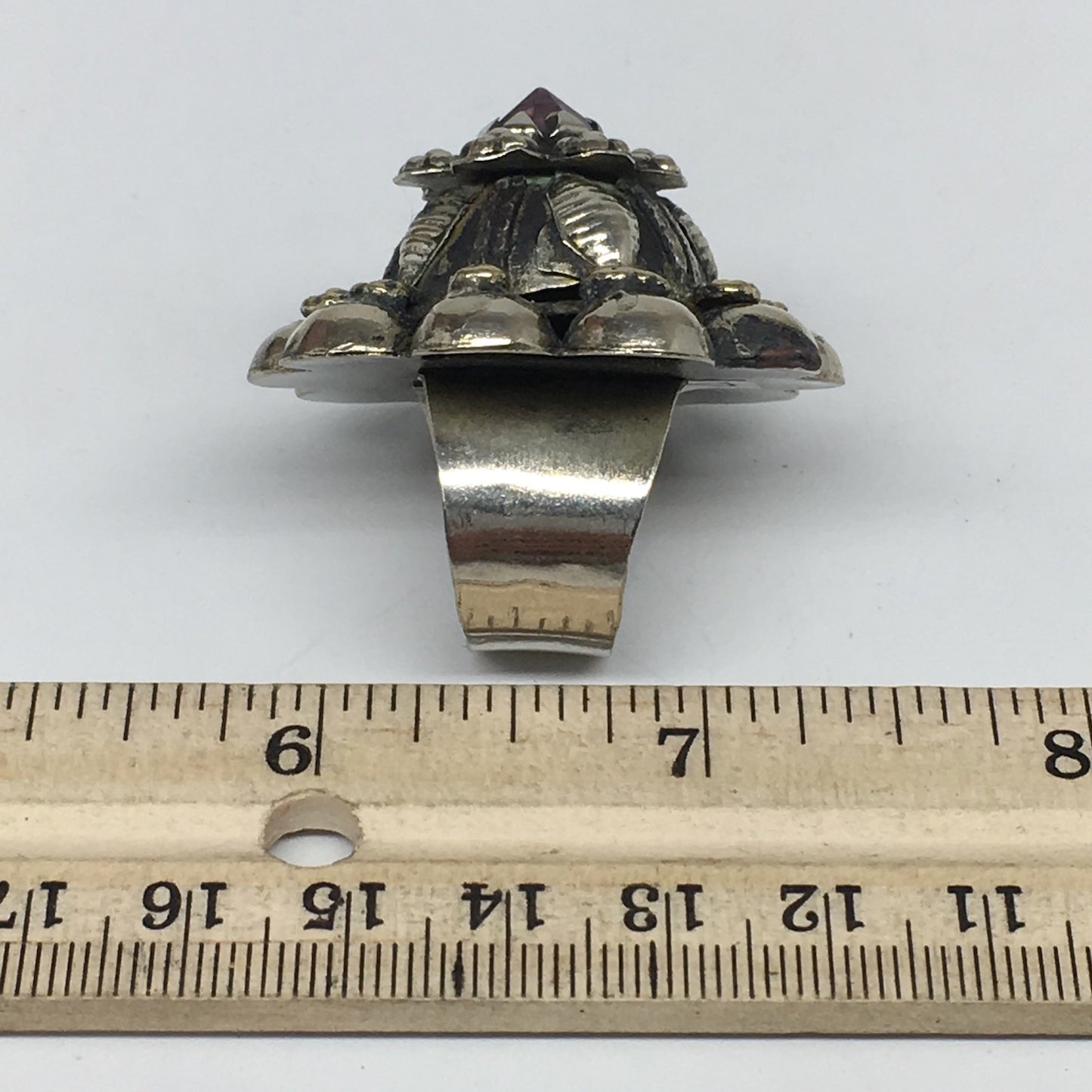 1.6"Antique Tribal Turk/Kuchi Ring Round Purple Glass/Plastic Boho,8,8.5,TR203