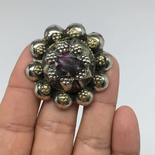 1.6"Antique Tribal Turkmen Kuchi Ring Round Red Glass Plastic Boho, 8.5, TR205