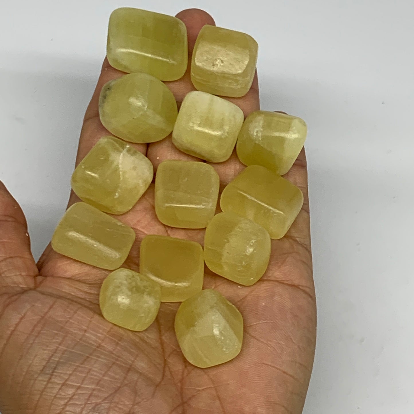 151.2g, 0.7"-1", 13pcs, Natural Lemon Calcite Tumbled Stones @Afghanistan, B2676