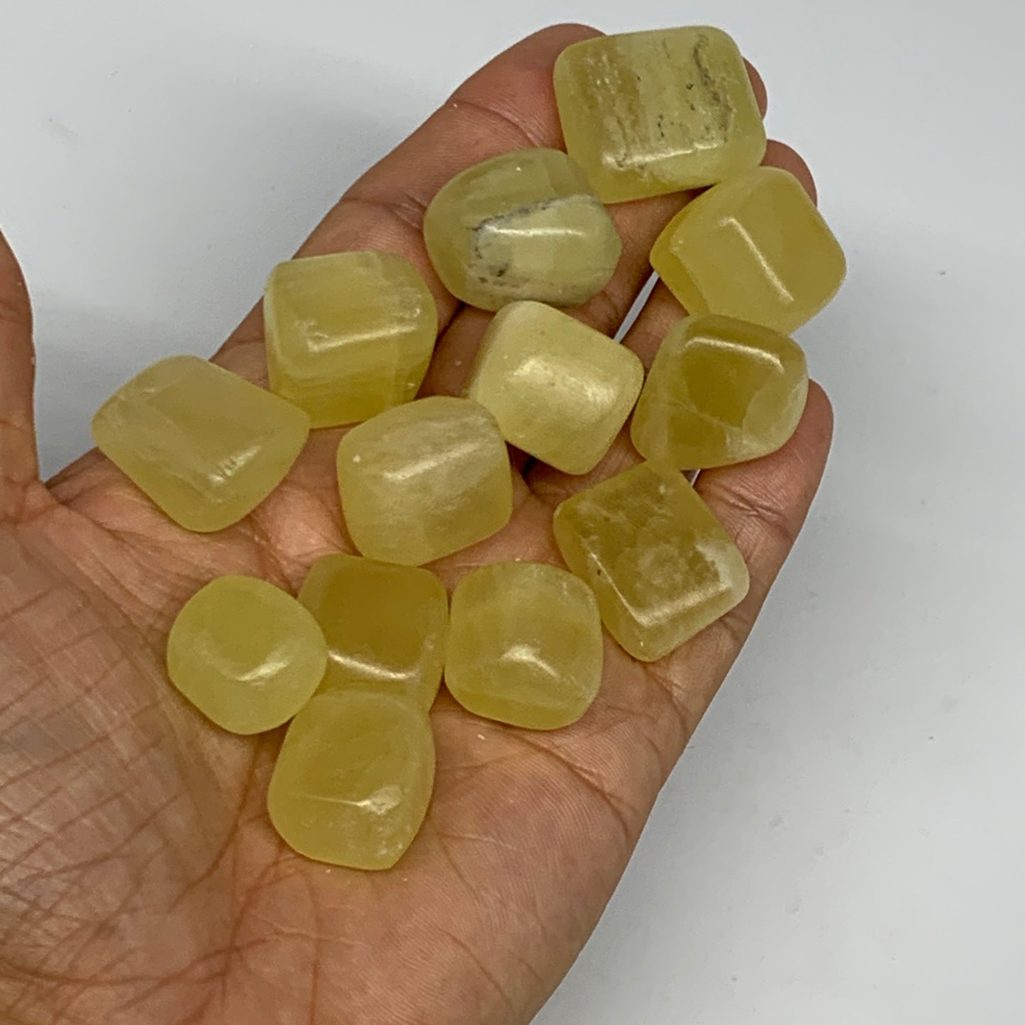 151.2g, 0.7"-1", 13pcs, Natural Lemon Calcite Tumbled Stones @Afghanistan, B2676