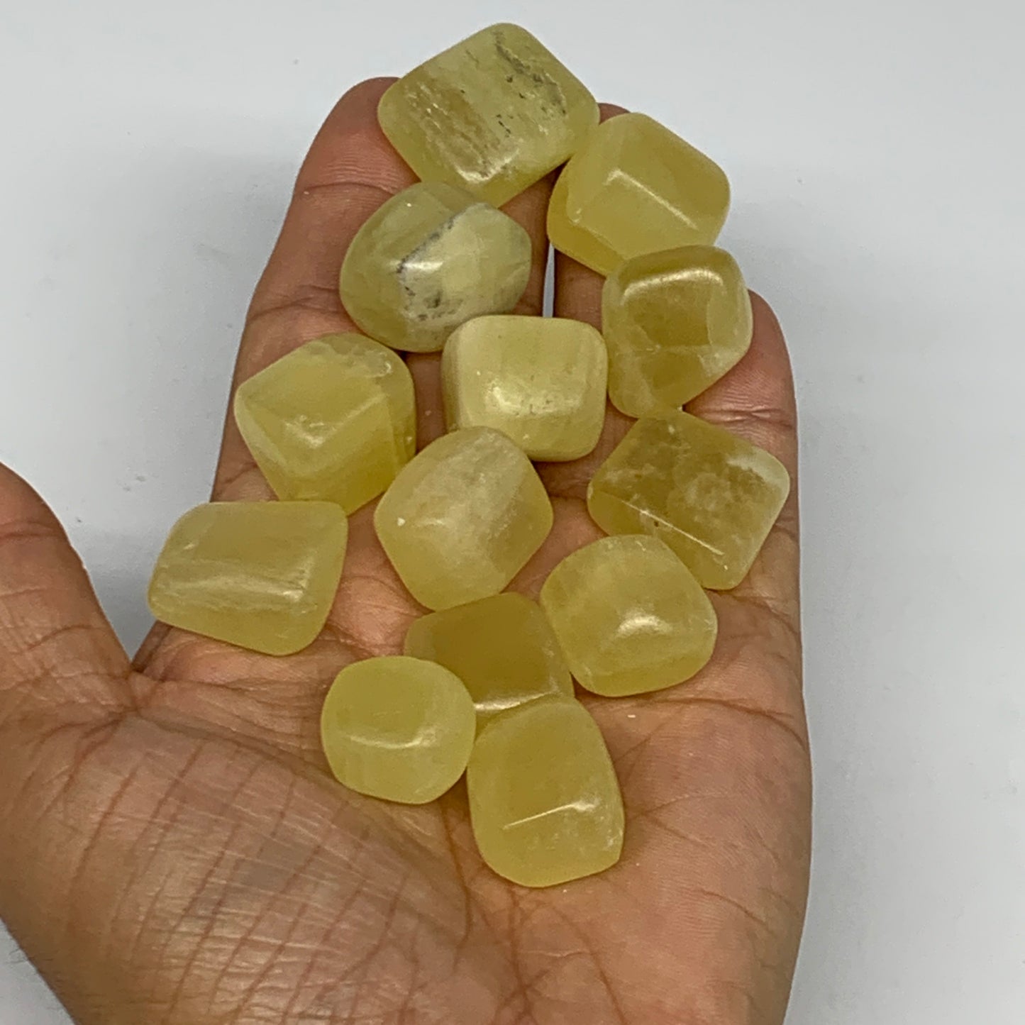 151.2g, 0.7"-1", 13pcs, Natural Lemon Calcite Tumbled Stones @Afghanistan, B2676