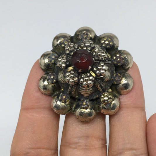 1.6"Antique Tribal Turkmen Kuchi Ring Round Red Glass Plastic Boho,8.5,TR210