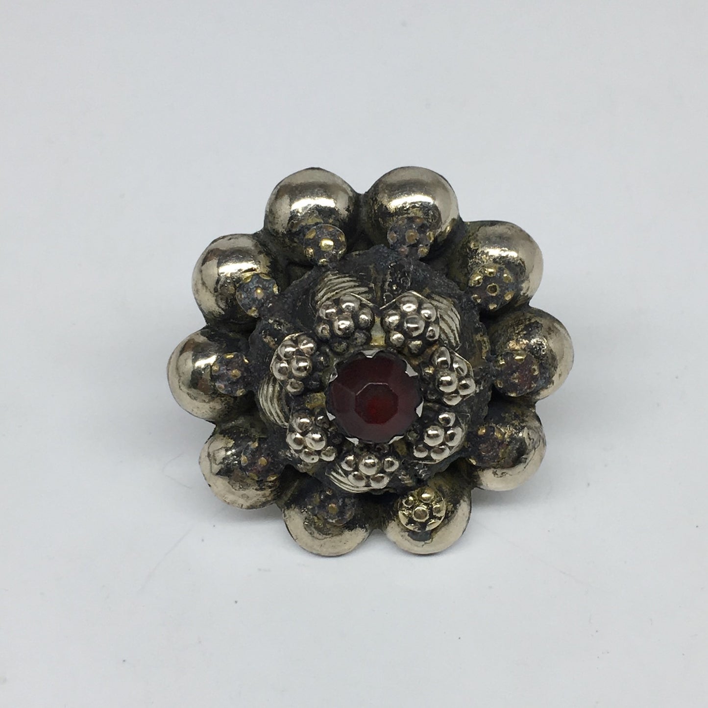 1.6"Antique Tribal Turkmen Kuchi Ring Round Red Glass Plastic Boho,8.5,TR210