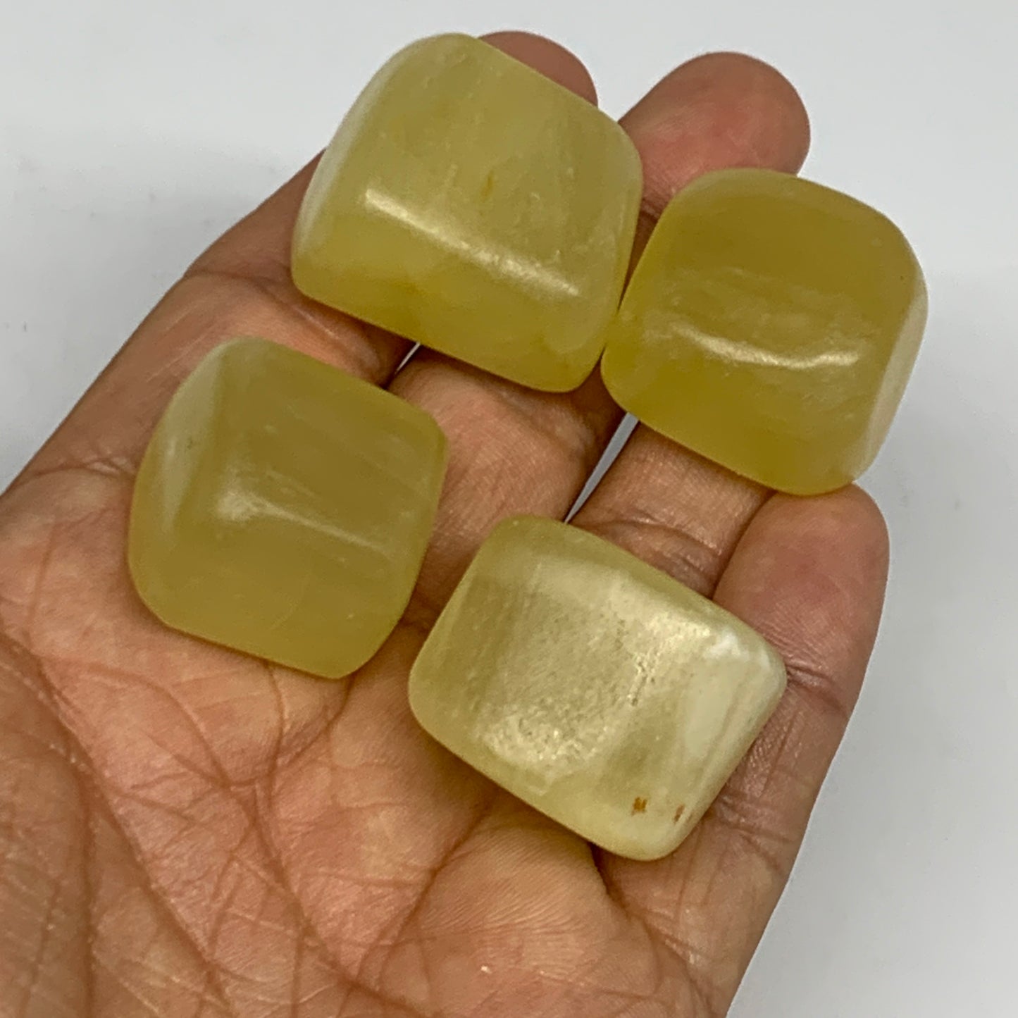 108.7g, 0.9"-1.1", 4pcs, Natural Lemon Calcite Tumbled Stones @Afghanistan, B267