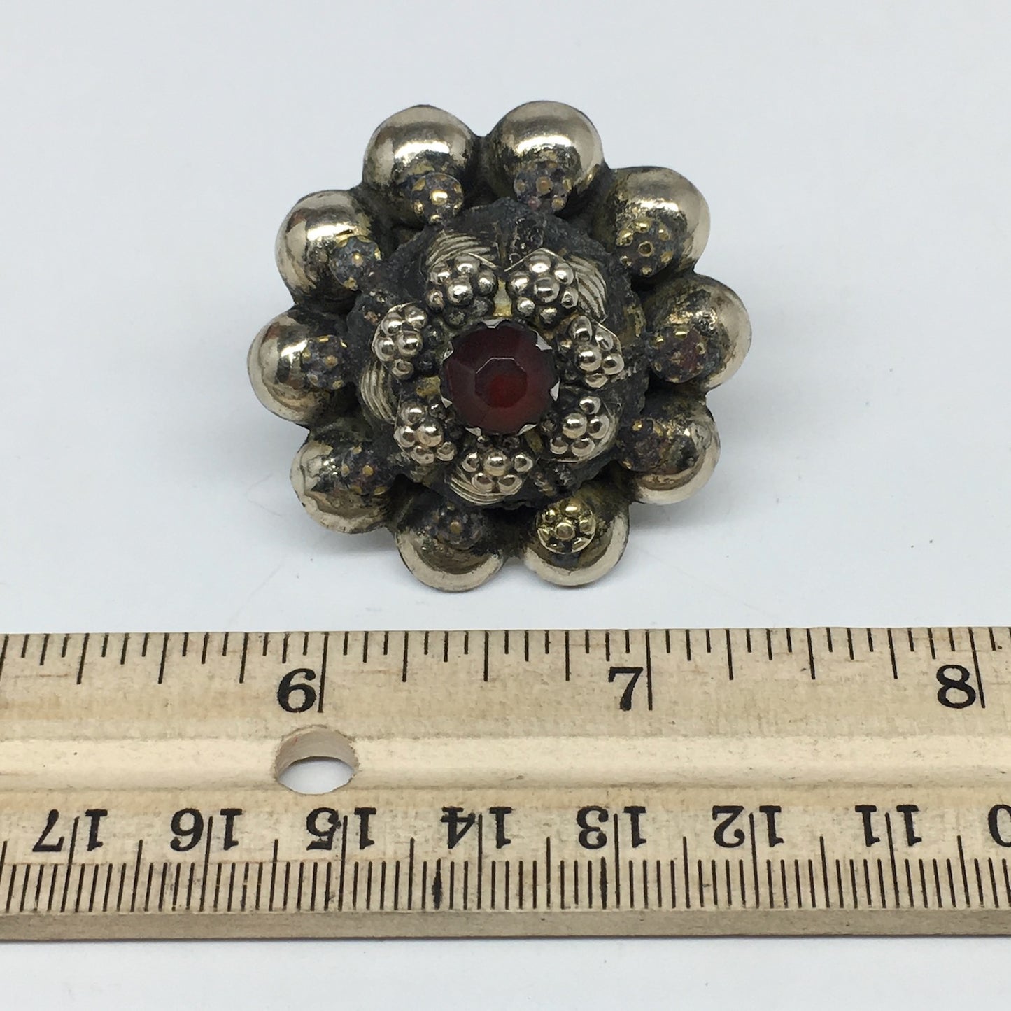 1.6"Antique Tribal Turkmen Kuchi Ring Round Red Glass Plastic Boho,8.5,TR210