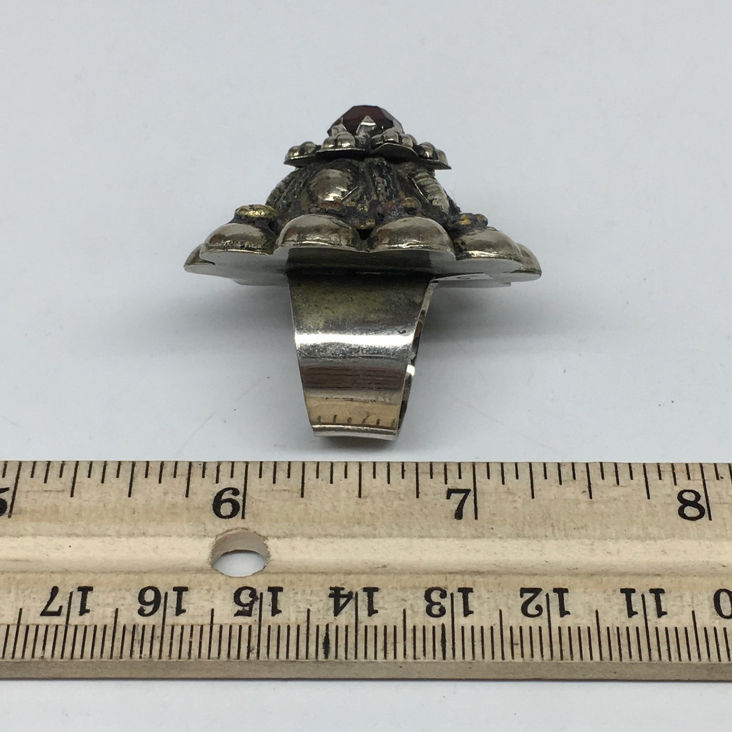 1.6"Antique Tribal Turkmen Kuchi Ring Round Red Glass Plastic Boho,8.5,TR210