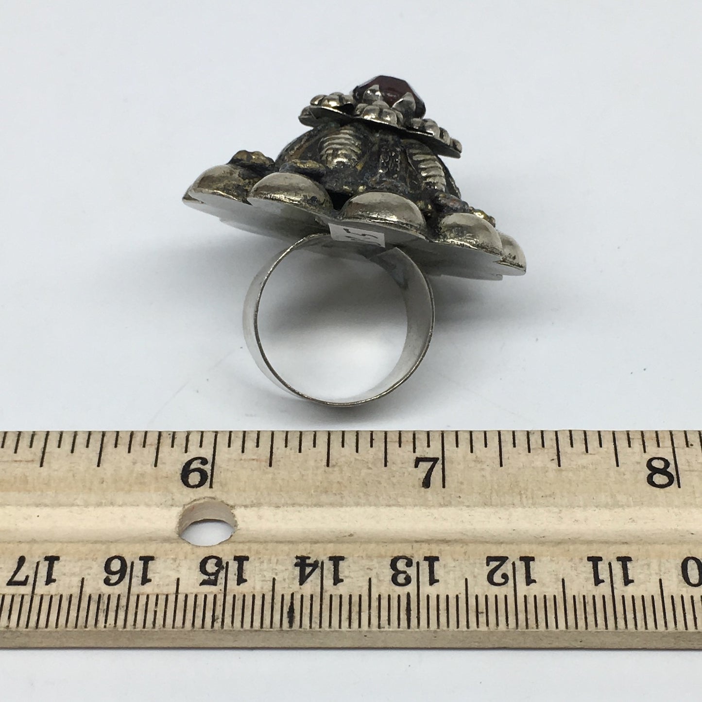 1.6"Antique Tribal Turkmen Kuchi Ring Round Red Glass Plastic Boho,8.5,TR210