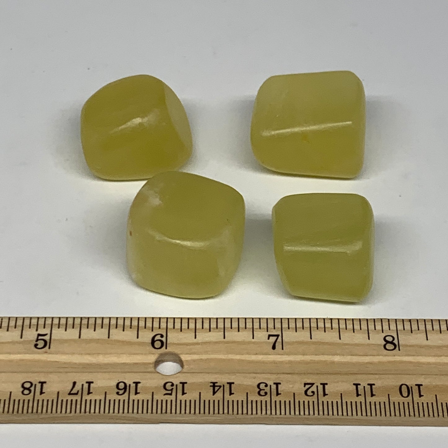 108.7g, 0.9"-1.1", 4pcs, Natural Lemon Calcite Tumbled Stones @Afghanistan, B267