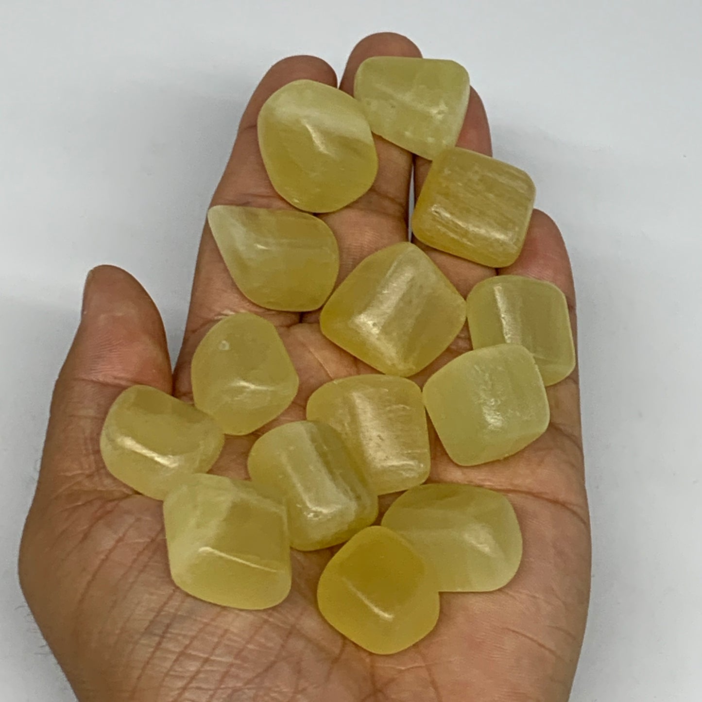 162g, 0.6"-0.9", 14pcs, Natural Lemon Calcite Tumbled Stones @Afghanistan, B2676
