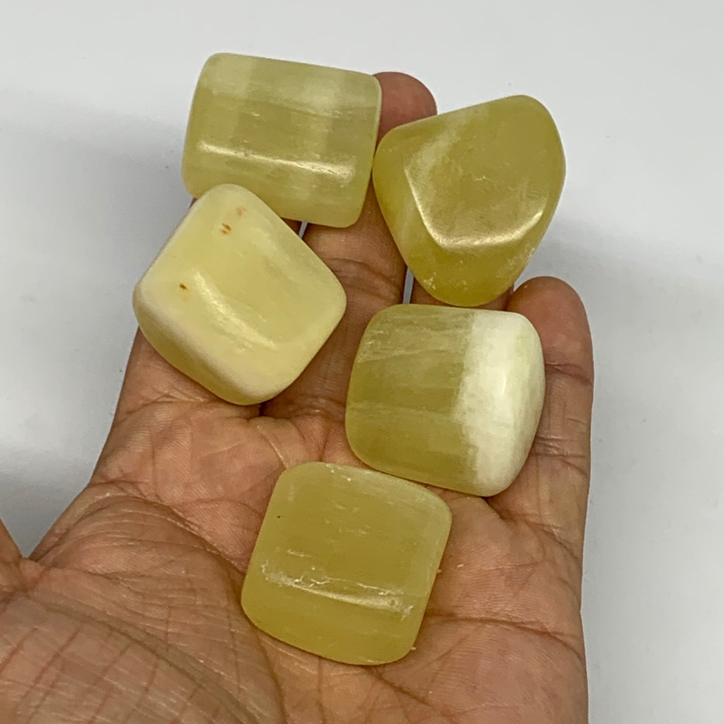 148.1g, 0.9"-1.2", 5pcs, Natural Lemon Calcite Tumbled Stones @Afghanistan, B267