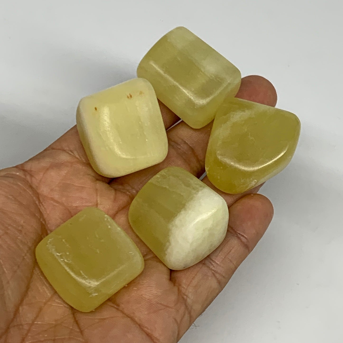 148.1g, 0.9"-1.2", 5pcs, Natural Lemon Calcite Tumbled Stones @Afghanistan, B267