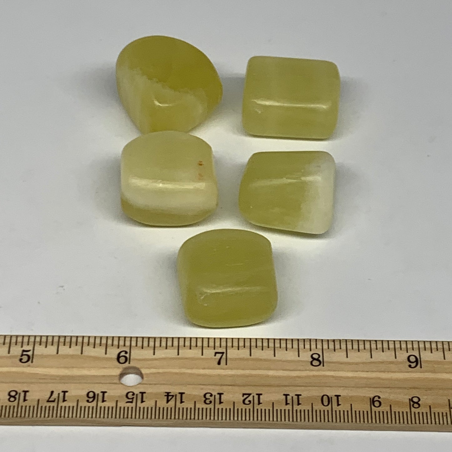 148.1g, 0.9"-1.2", 5pcs, Natural Lemon Calcite Tumbled Stones @Afghanistan, B267