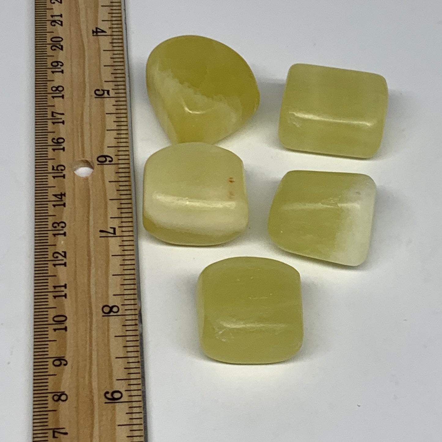 148.1g, 0.9"-1.2", 5pcs, Natural Lemon Calcite Tumbled Stones @Afghanistan, B267