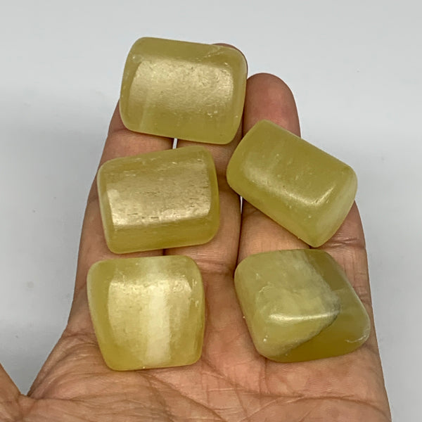 140.8g, 1"-1.2", 5pcs, Natural Lemon Calcite Tumbled Stones @Afghanistan, B26766