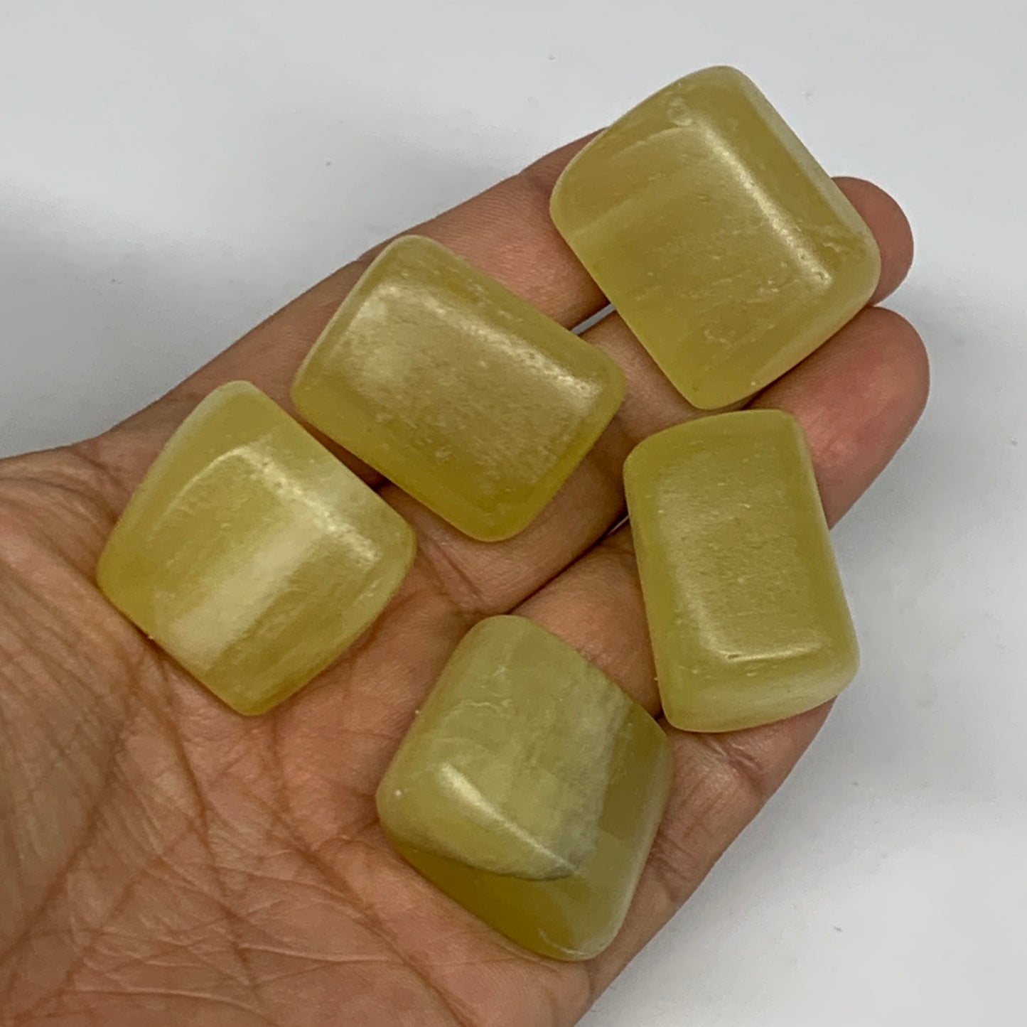 140.8g, 1"-1.2", 5pcs, Natural Lemon Calcite Tumbled Stones @Afghanistan, B26766