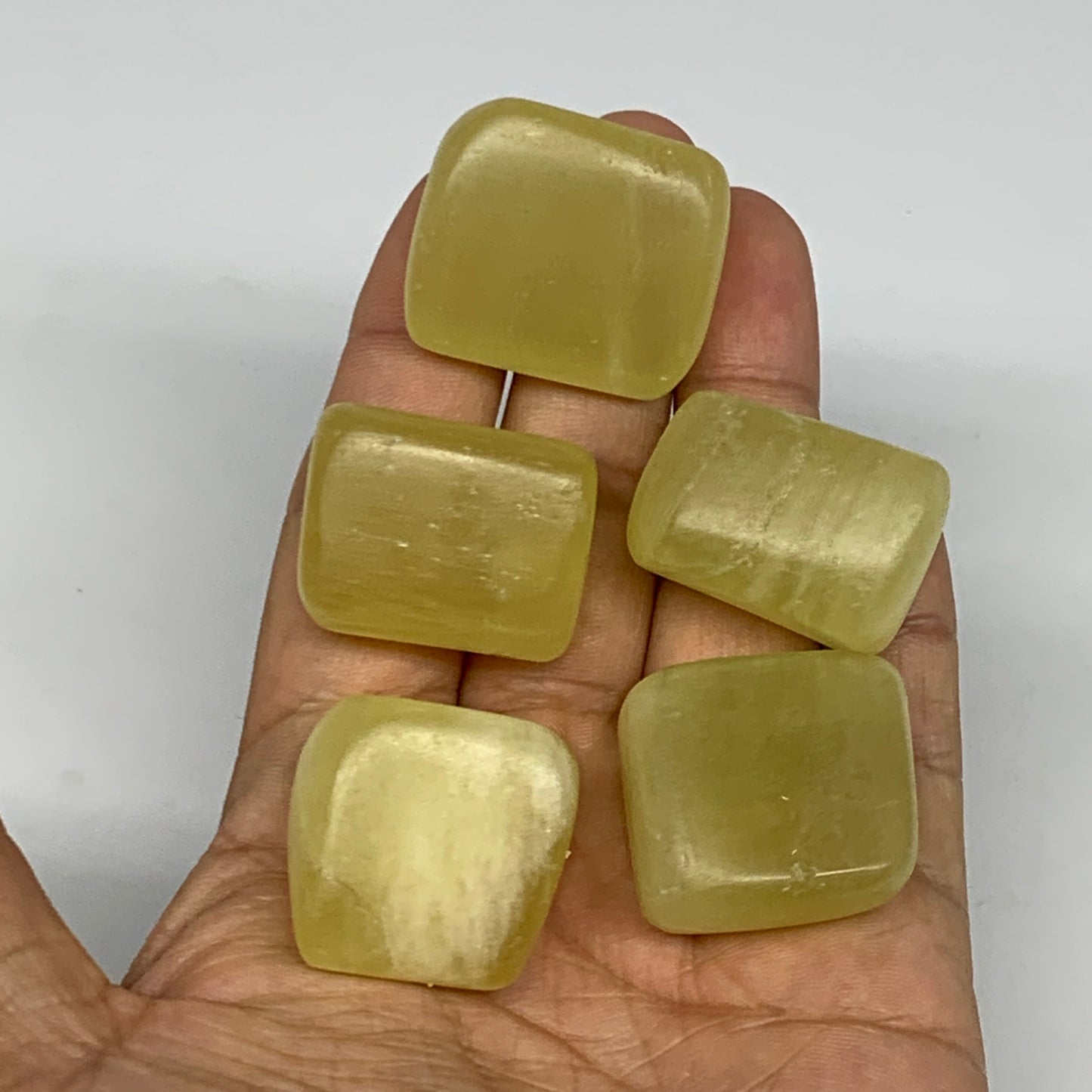 140.8g, 1"-1.2", 5pcs, Natural Lemon Calcite Tumbled Stones @Afghanistan, B26766