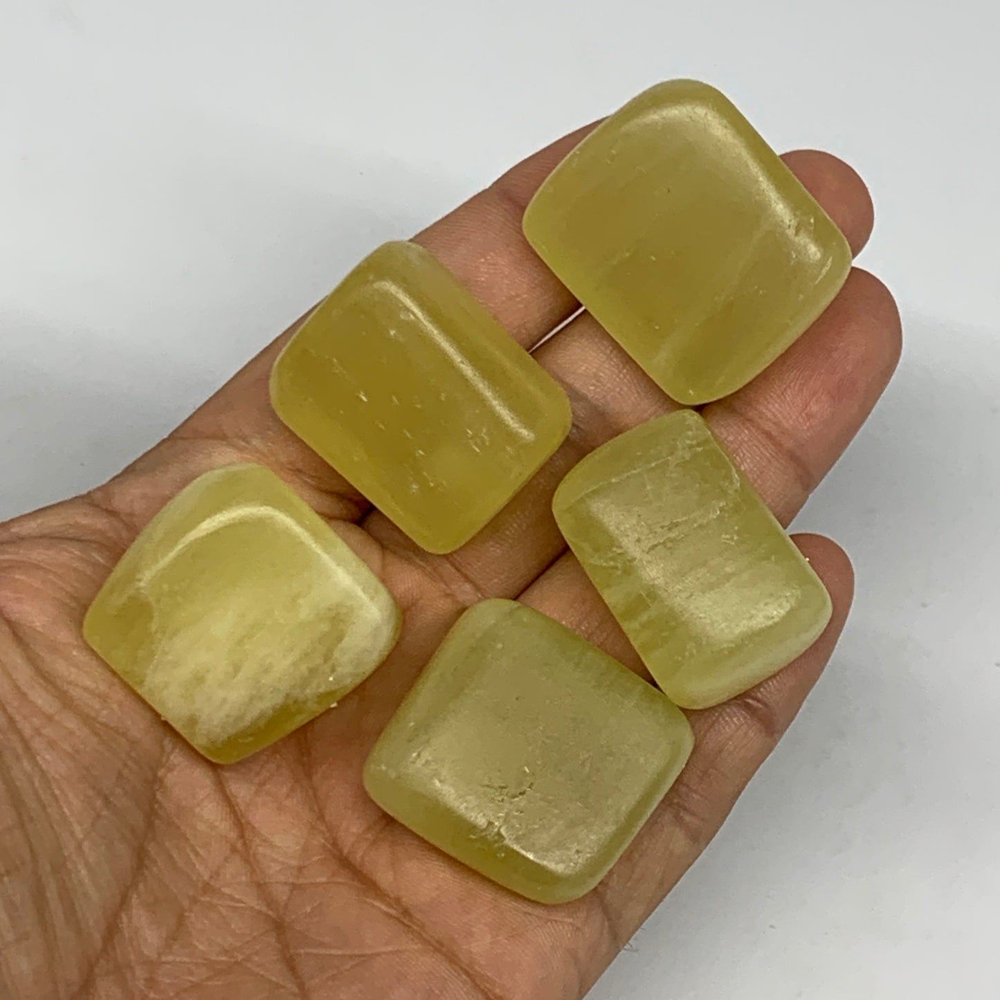 140.8g, 1"-1.2", 5pcs, Natural Lemon Calcite Tumbled Stones @Afghanistan, B26766