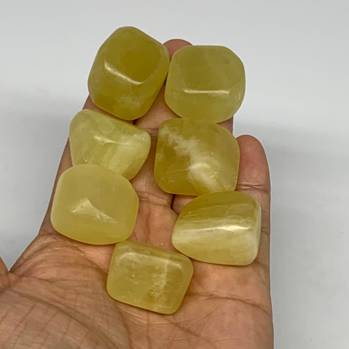166.9g, 0.9"-1", 7pcs, Natural Lemon Calcite Tumbled Stones @Afghanistan, B26767