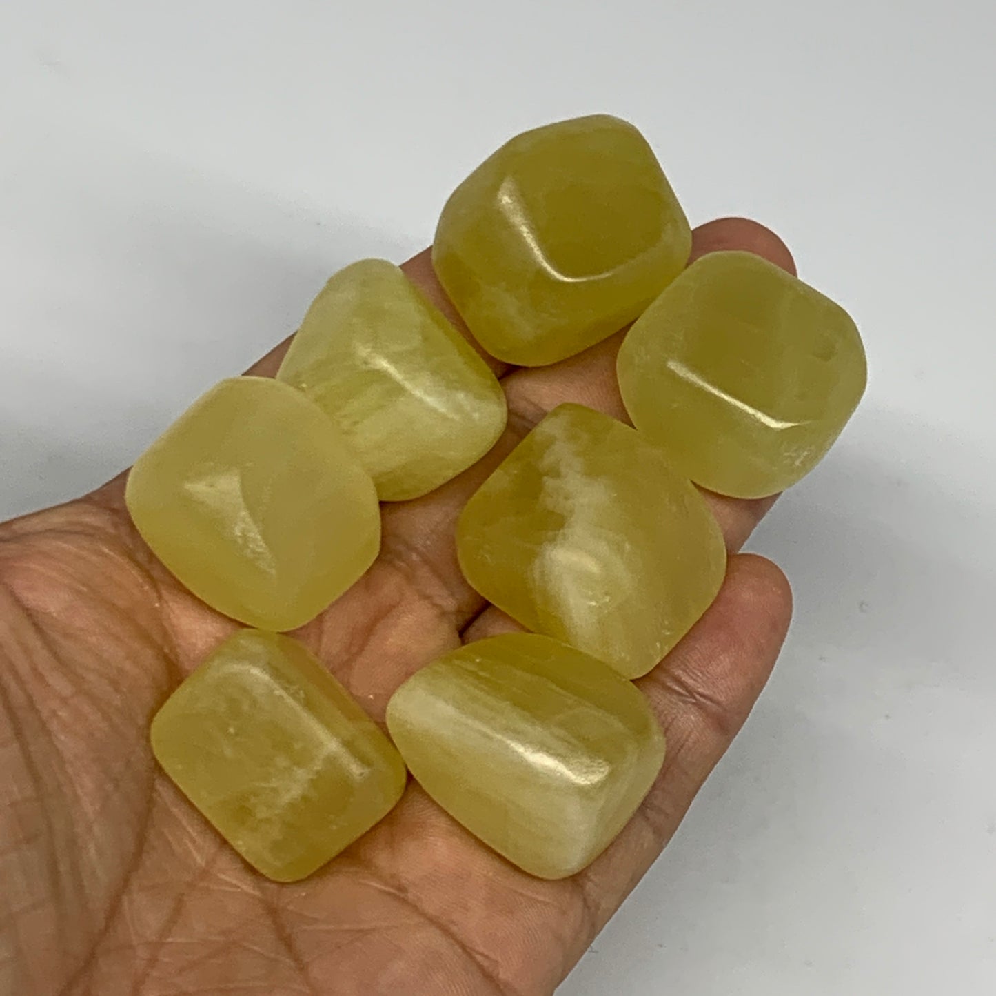 166.9g, 0.9"-1", 7pcs, Natural Lemon Calcite Tumbled Stones @Afghanistan, B26767