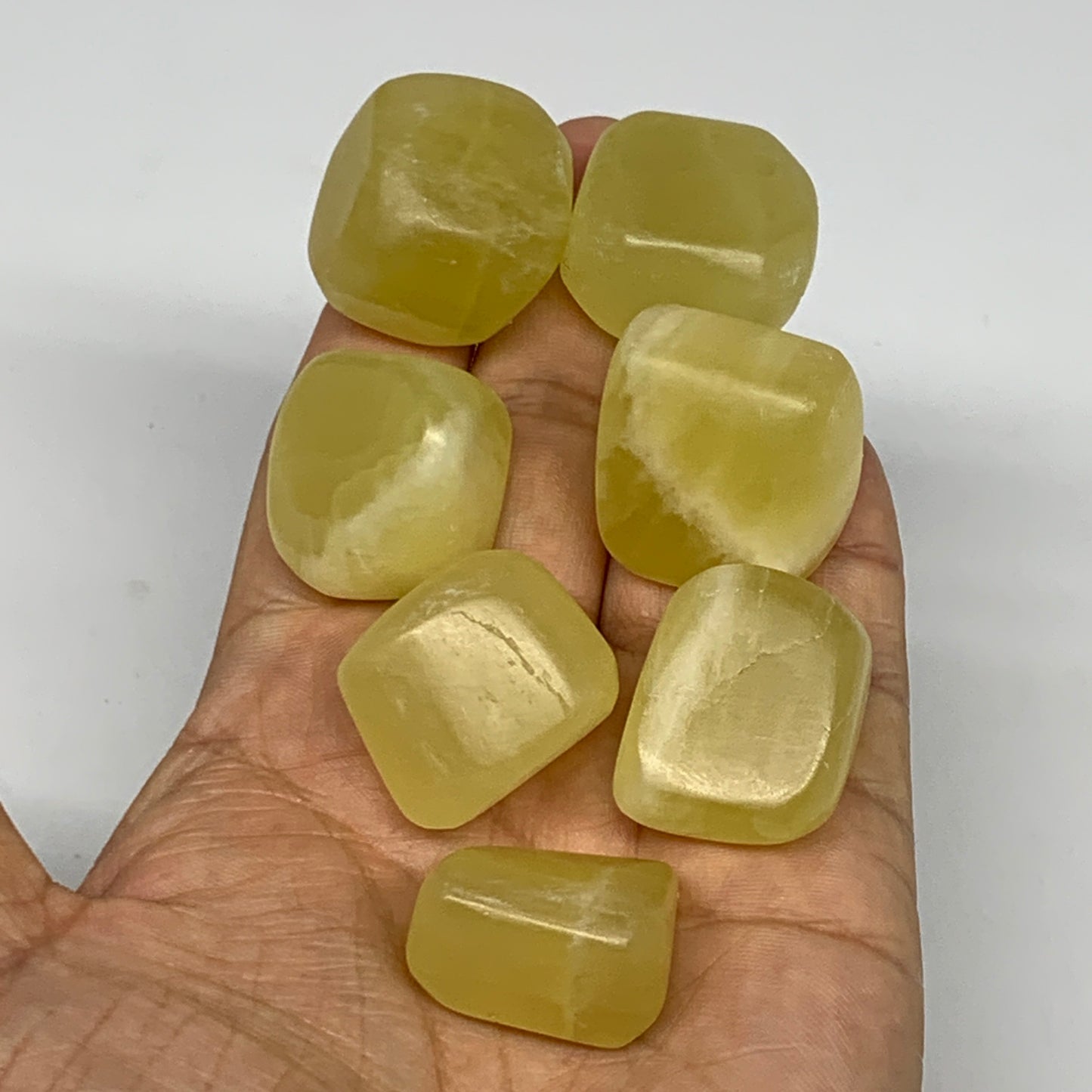166.9g, 0.9"-1", 7pcs, Natural Lemon Calcite Tumbled Stones @Afghanistan, B26767