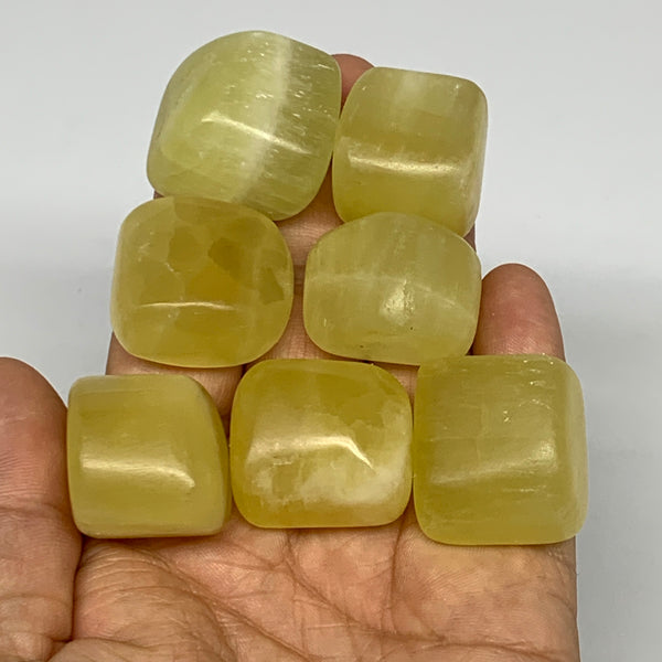 183.4g, 0.9"-1.1", 7pcs, Natural Lemon Calcite Tumbled Stones @Afghanistan, B267