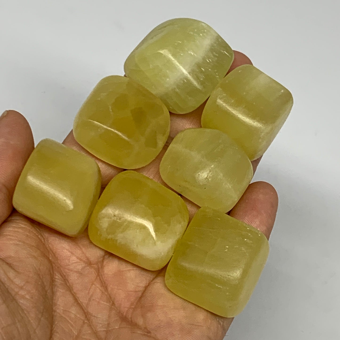 183.4g, 0.9"-1.1", 7pcs, Natural Lemon Calcite Tumbled Stones @Afghanistan, B267