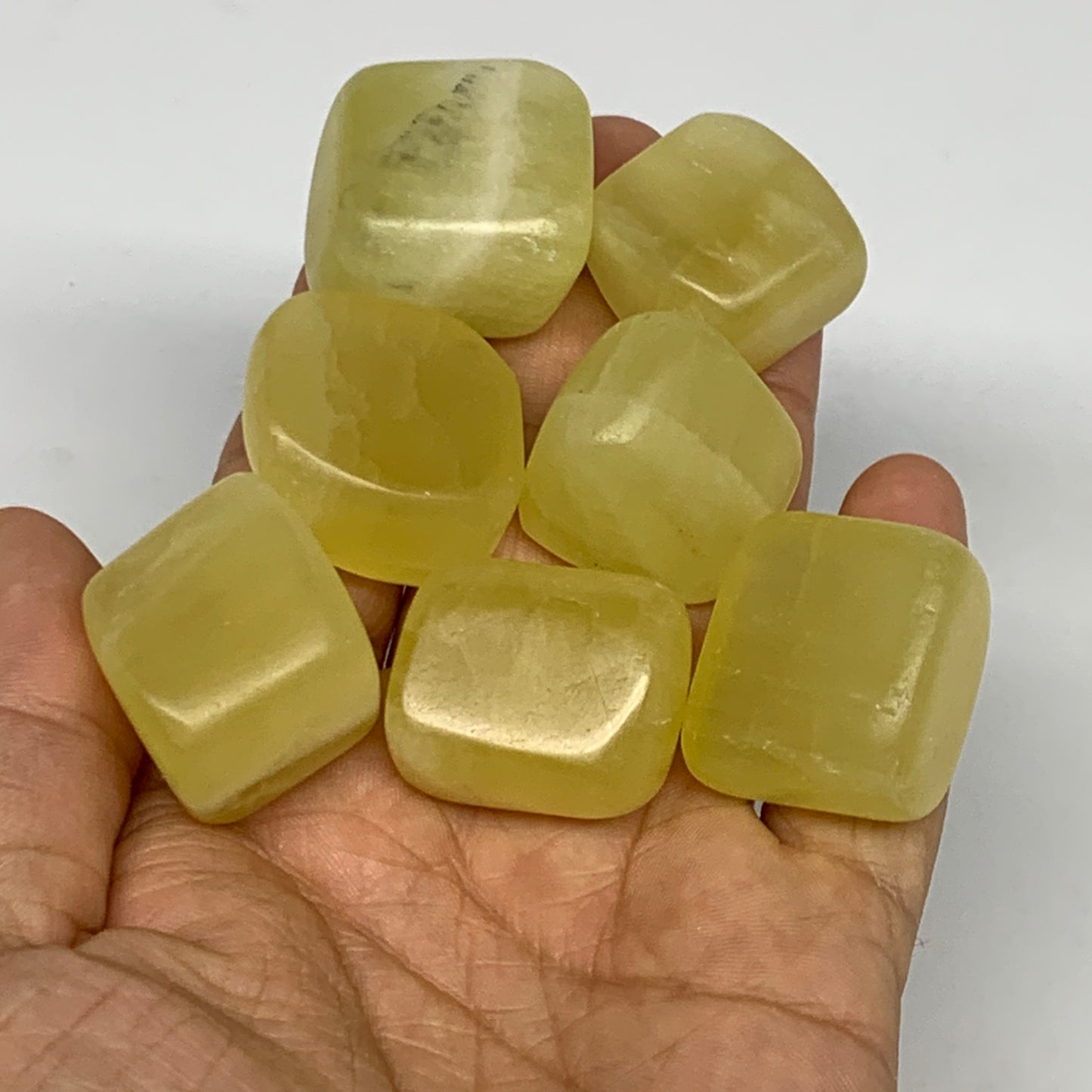 183.4g, 0.9"-1.1", 7pcs, Natural Lemon Calcite Tumbled Stones @Afghanistan, B267