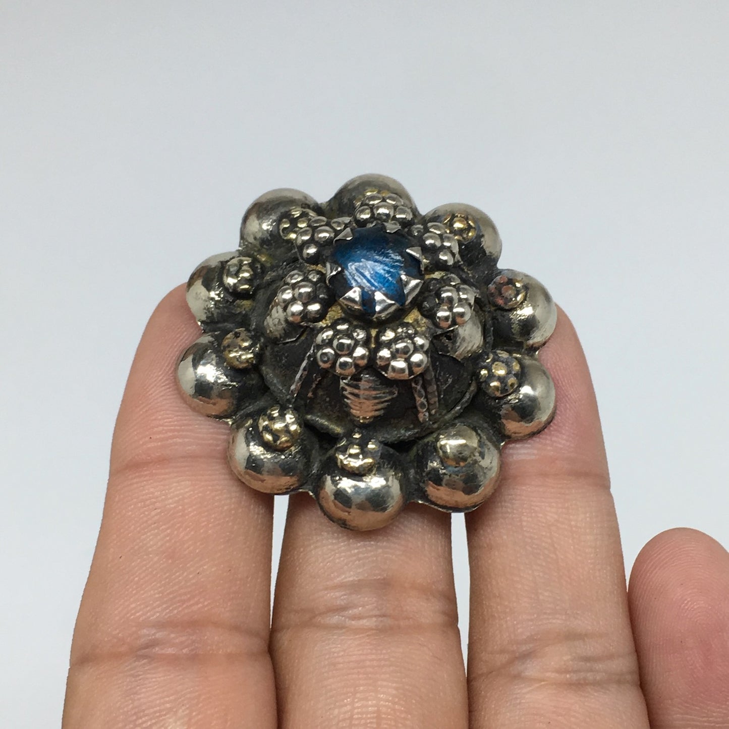 1.6"Antique Tribal Turkmen Kuchi Ring Round Blue Glass Plastic Boho,8,TR217