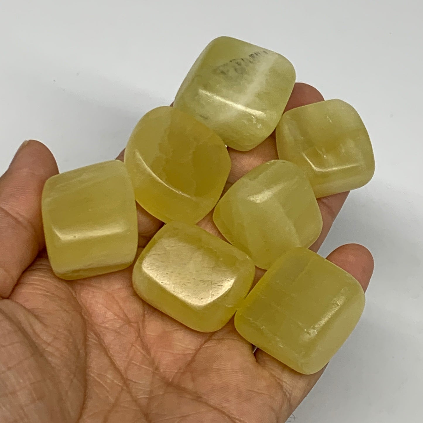 183.4g, 0.9"-1.1", 7pcs, Natural Lemon Calcite Tumbled Stones @Afghanistan, B267