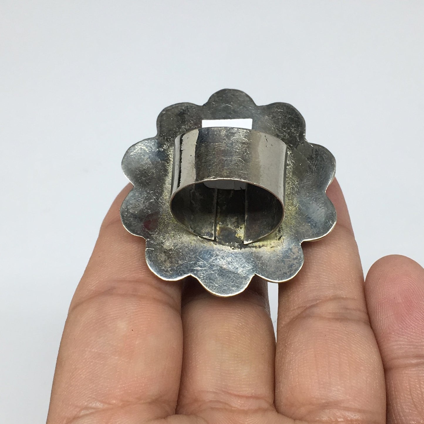 1.6"Antique Tribal Turkmen Kuchi Ring Round Blue Glass Plastic Boho,8,TR217