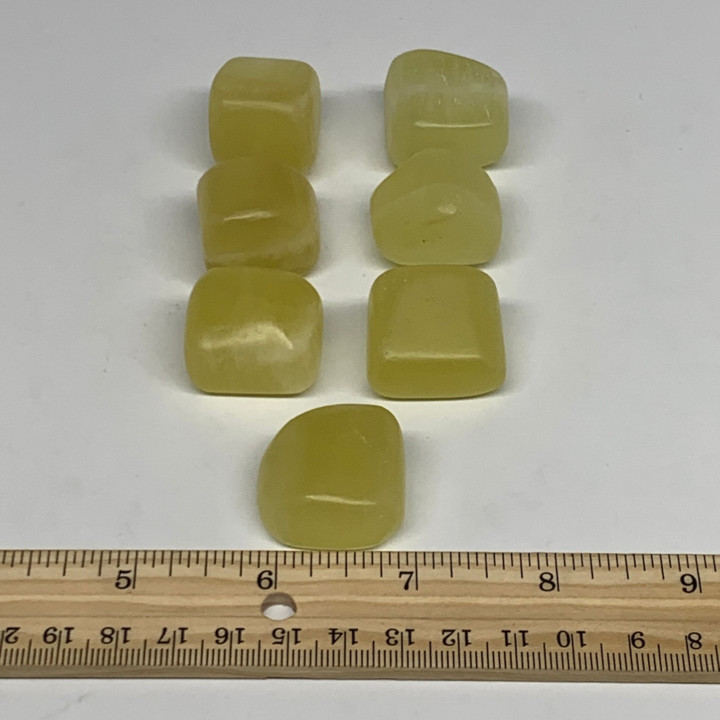 183.4g, 0.9"-1.1", 7pcs, Natural Lemon Calcite Tumbled Stones @Afghanistan, B267