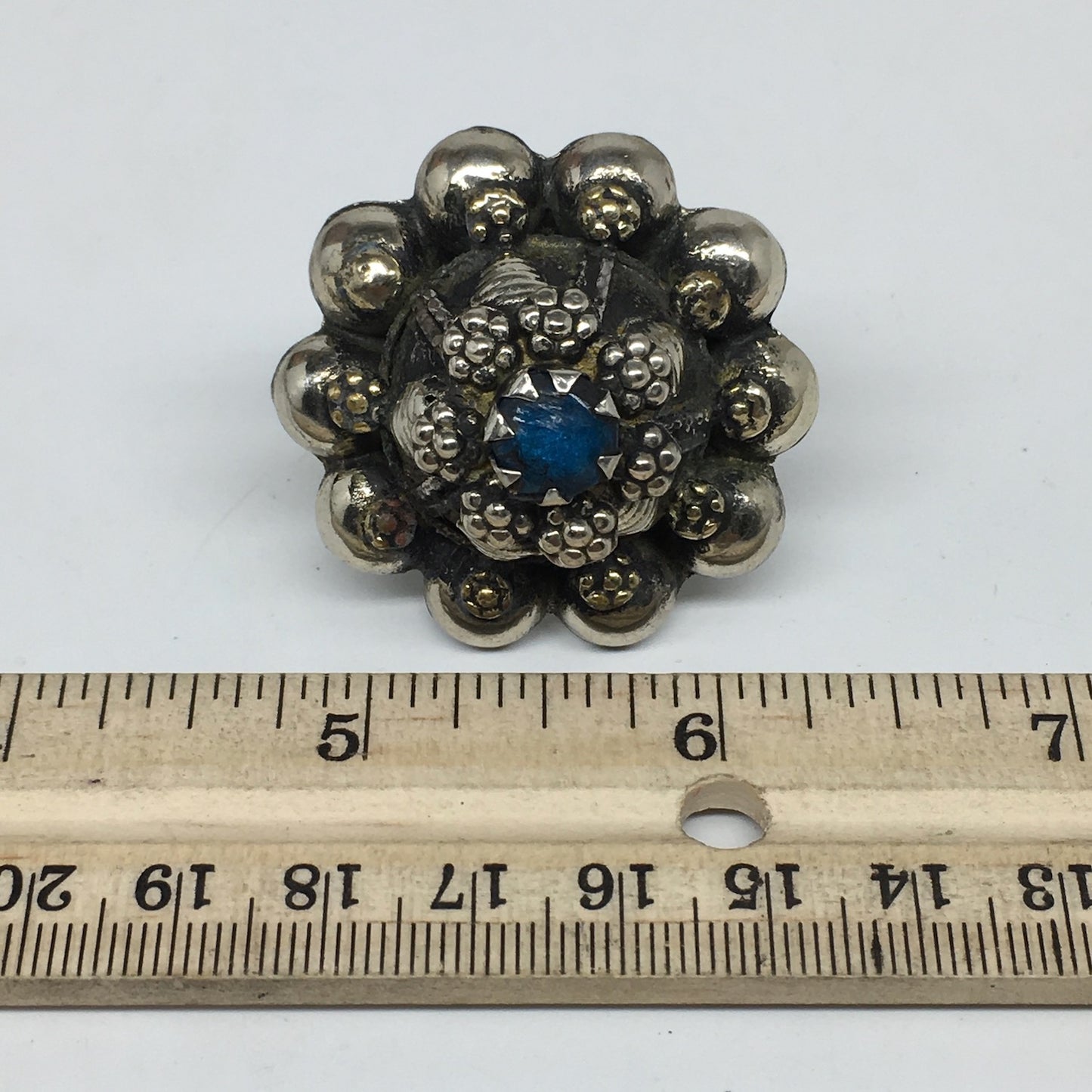 1.6"Antique Tribal Turkmen Kuchi Ring Round Blue Glass Plastic Boho,8,TR217