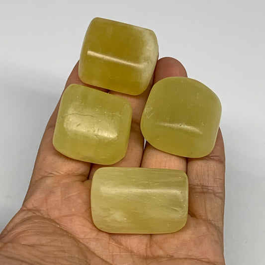 136.4g, 1.1"-1.4", 4pcs, Natural Lemon Calcite Tumbled Stones @Afghanistan, B267