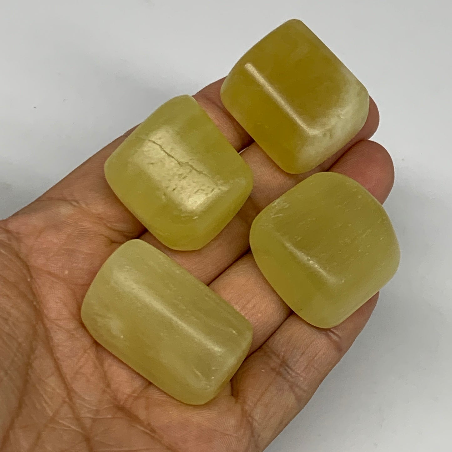 136.4g, 1.1"-1.4", 4pcs, Natural Lemon Calcite Tumbled Stones @Afghanistan, B267