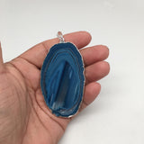 121.5 cts Blue Agate Slice Electroplated Silver Plated Pendant from Brazil, D60