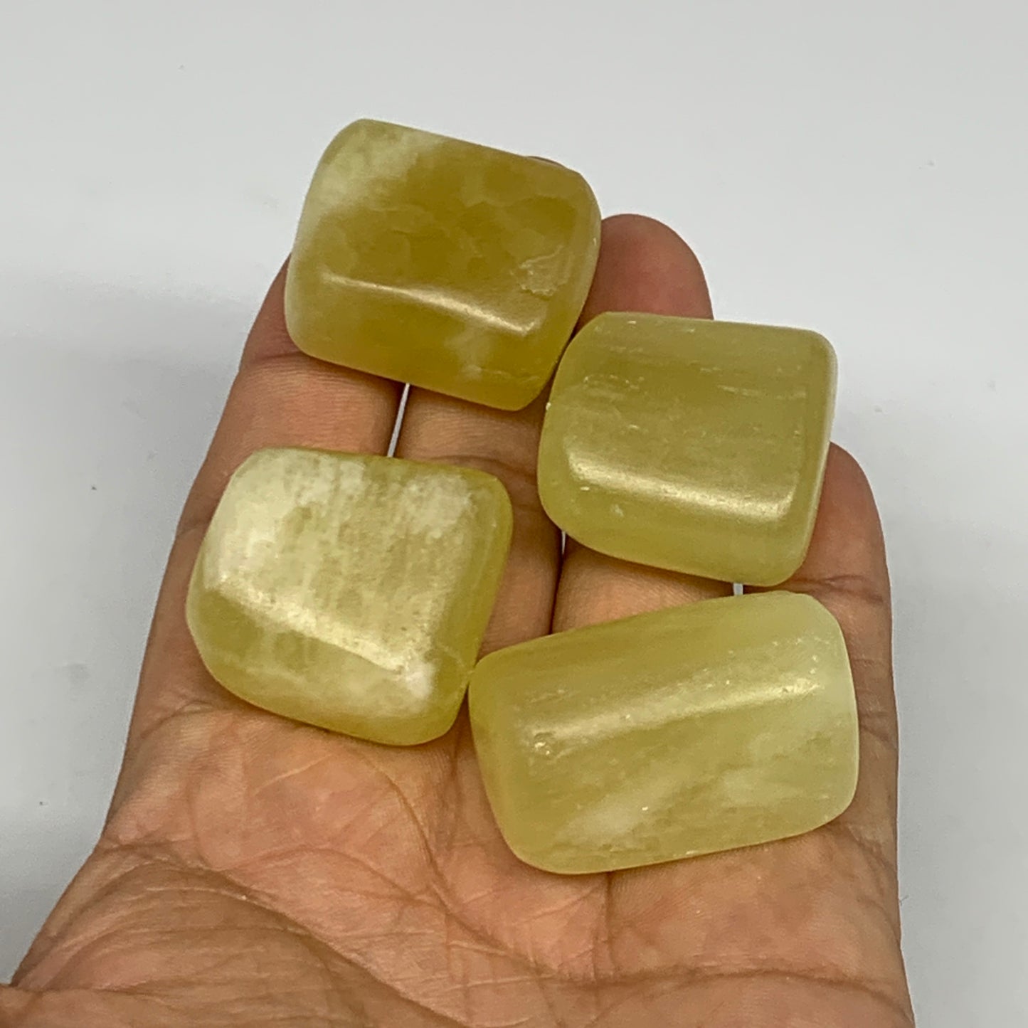 136.4g, 1.1"-1.4", 4pcs, Natural Lemon Calcite Tumbled Stones @Afghanistan, B267