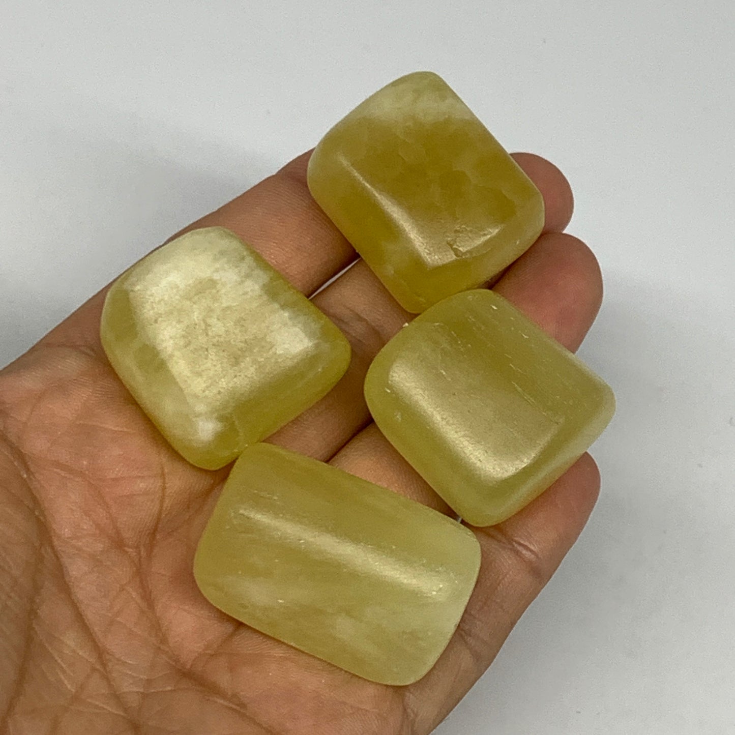 136.4g, 1.1"-1.4", 4pcs, Natural Lemon Calcite Tumbled Stones @Afghanistan, B267