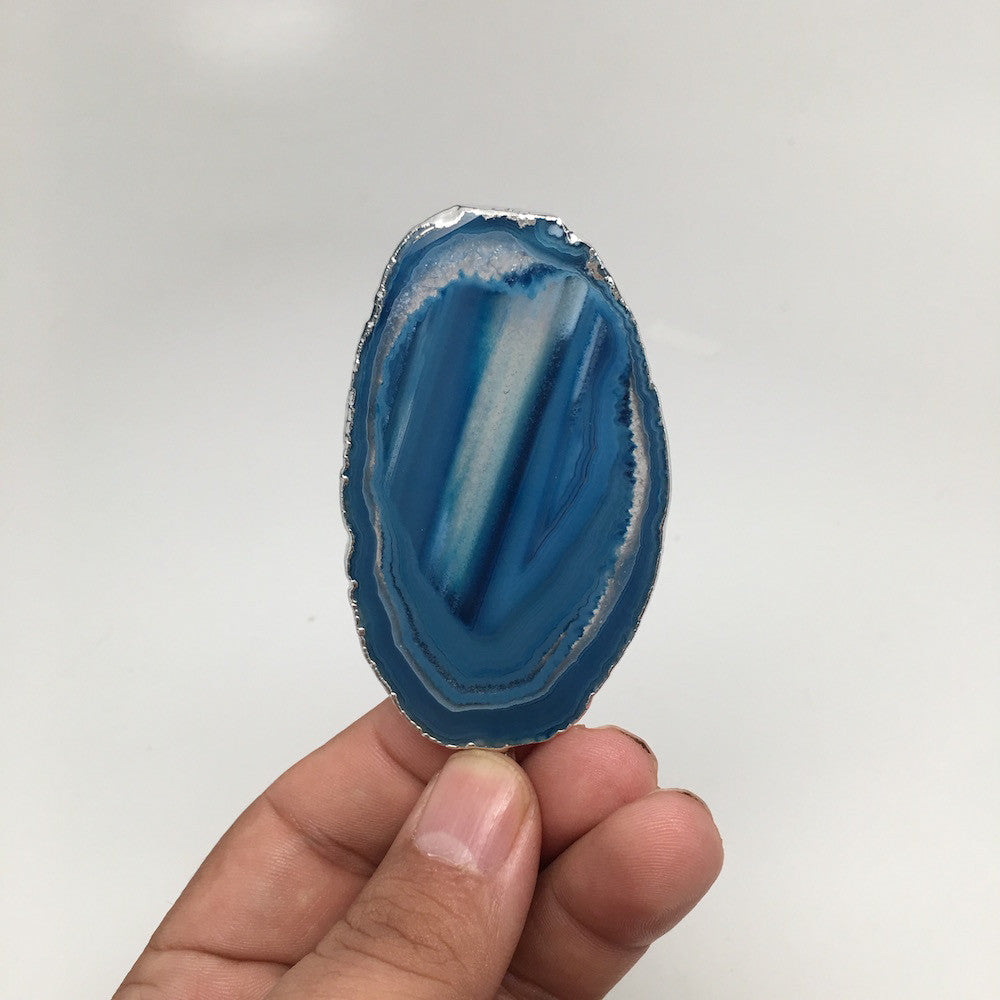 121.5 cts Blue Agate Slice Electroplated Silver Plated Pendant from Brazil, D60